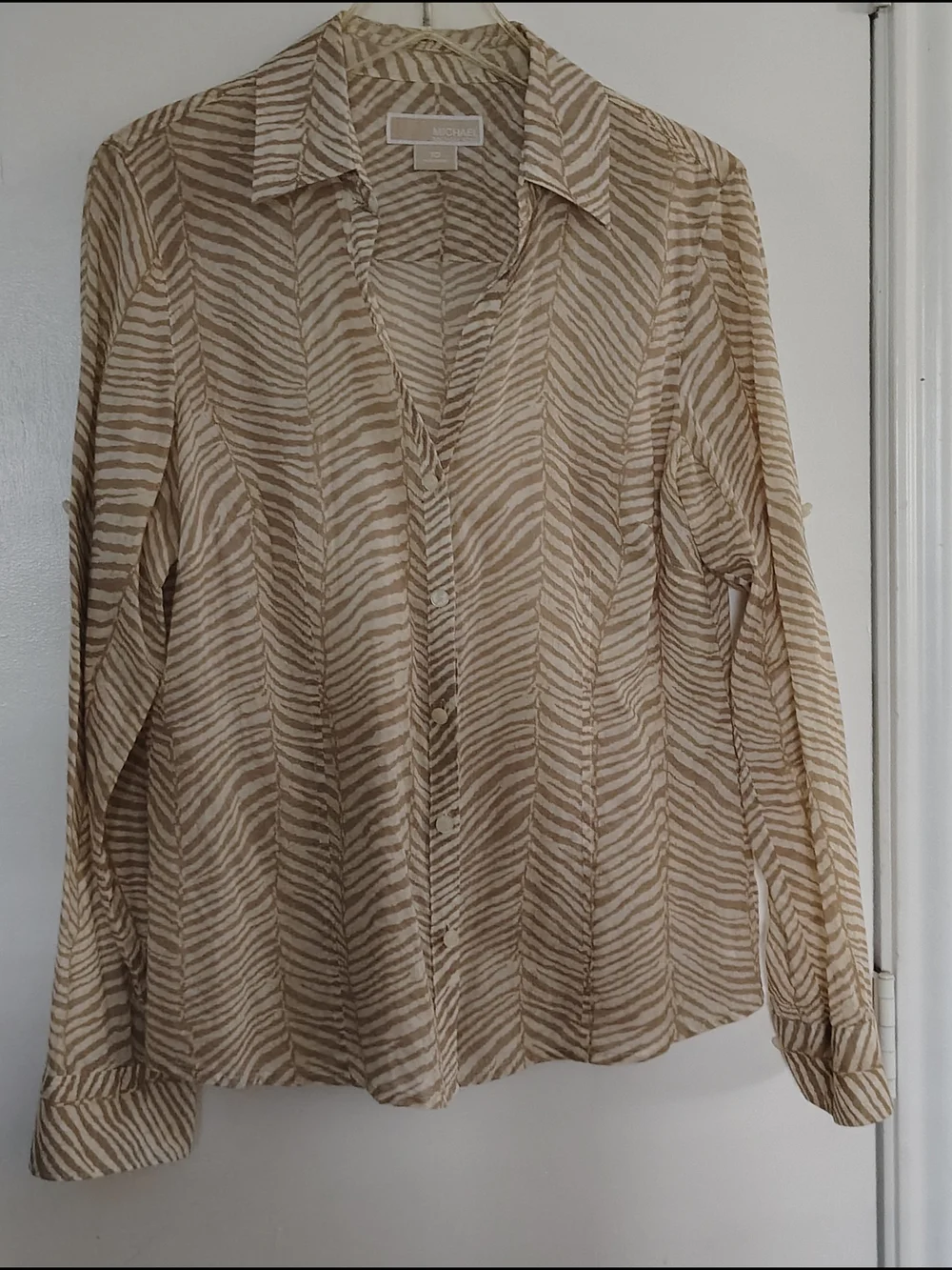 Michael Kors Beige and Cream Zebra-Print Button-Down Shirt
